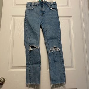 Zara High-Waisted Straight Leg Distressed Jeans Size 4